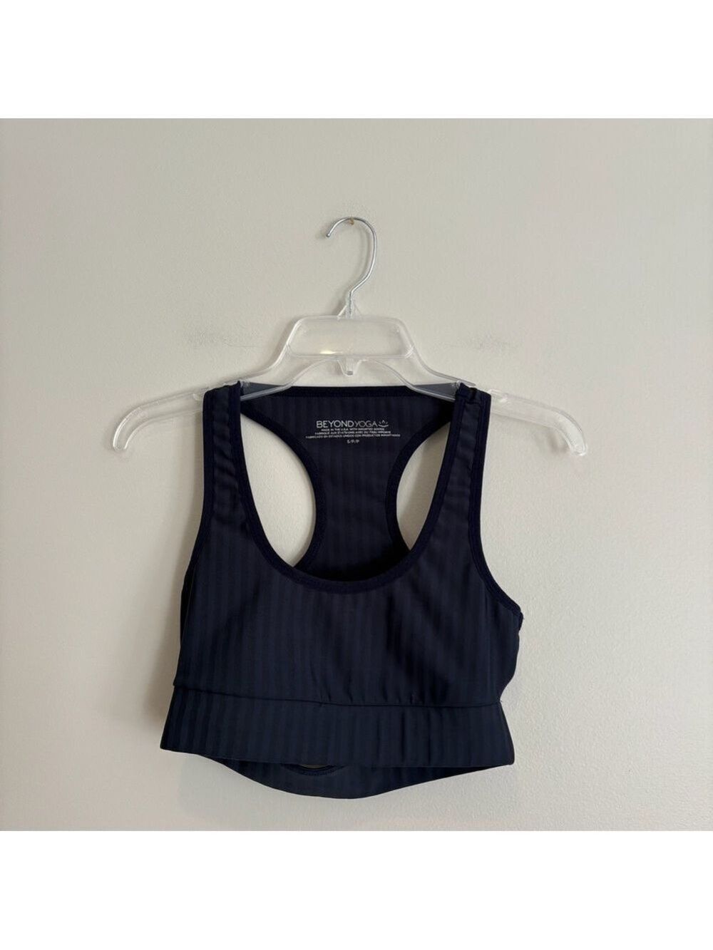 Beyond Yoga Work it Over Navy Peek-a-Boo Longline Sports Bra Size S